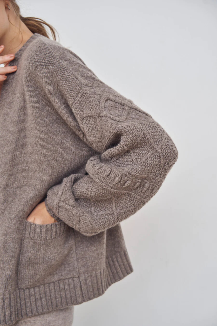 HELENA CARDIGAN, dusty brown melange
