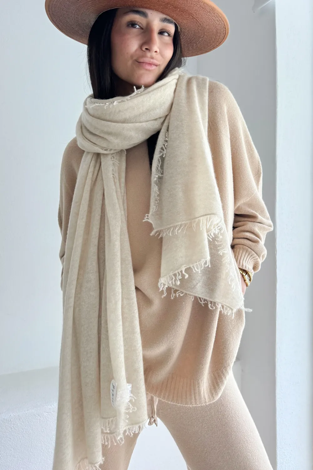 CASHMERE LOVE Strickschal, beige