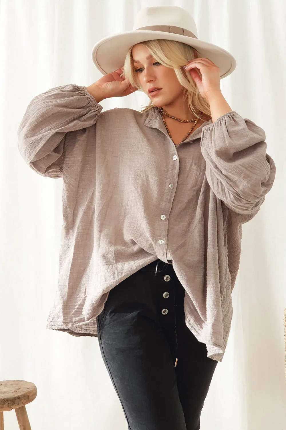 CHALKY COTTON SHIRT, taupe