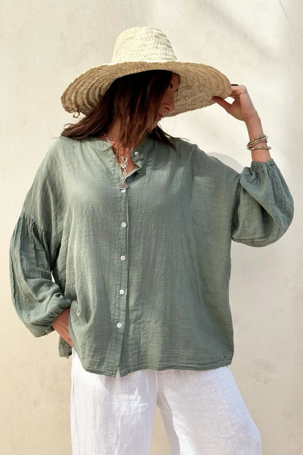 CHALKY COTTON SHIRT, camo green