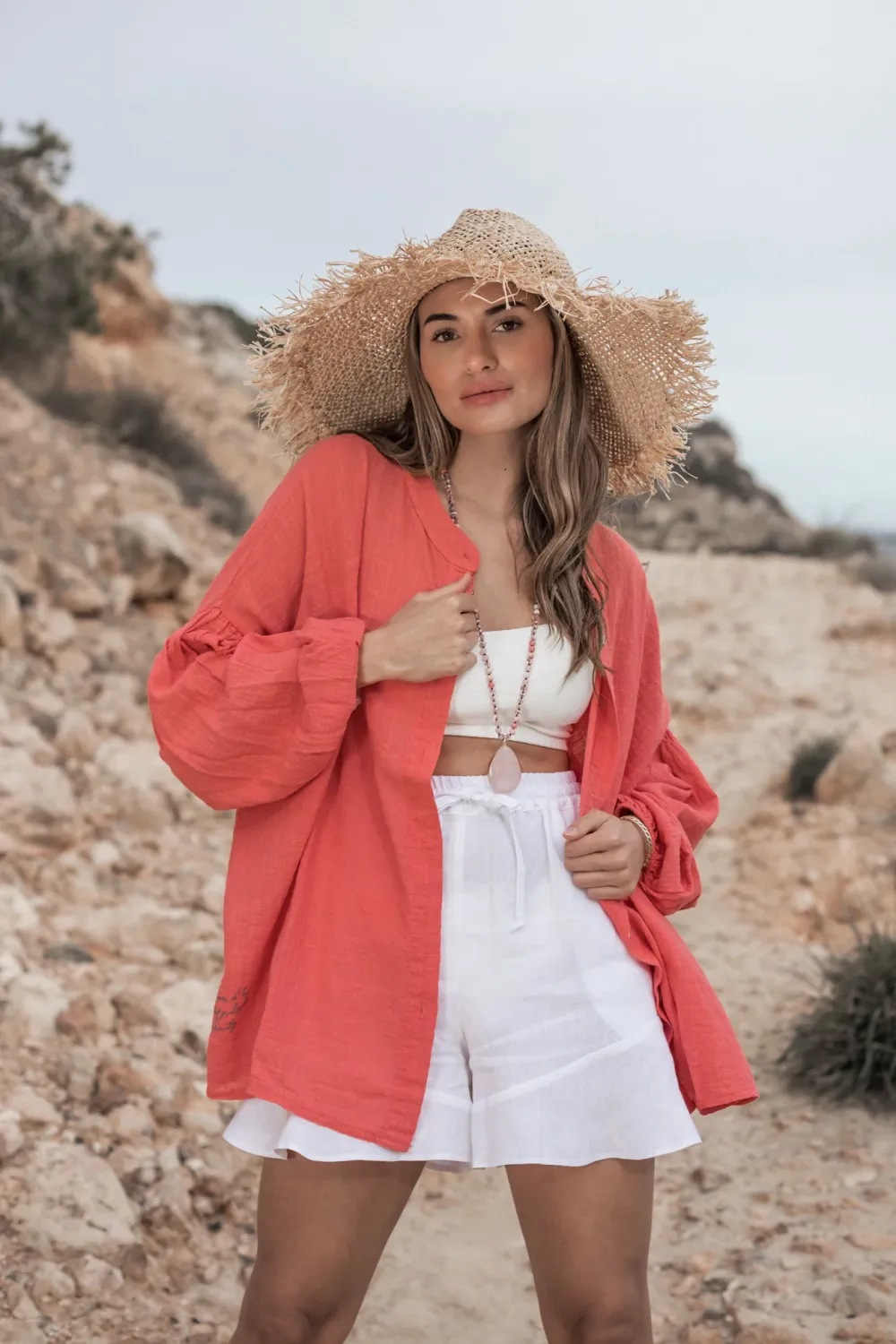 CHALKY COTTON SHIRT, hibiscus