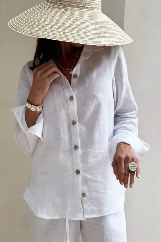 BOYFRIEND Linen Blouse, white