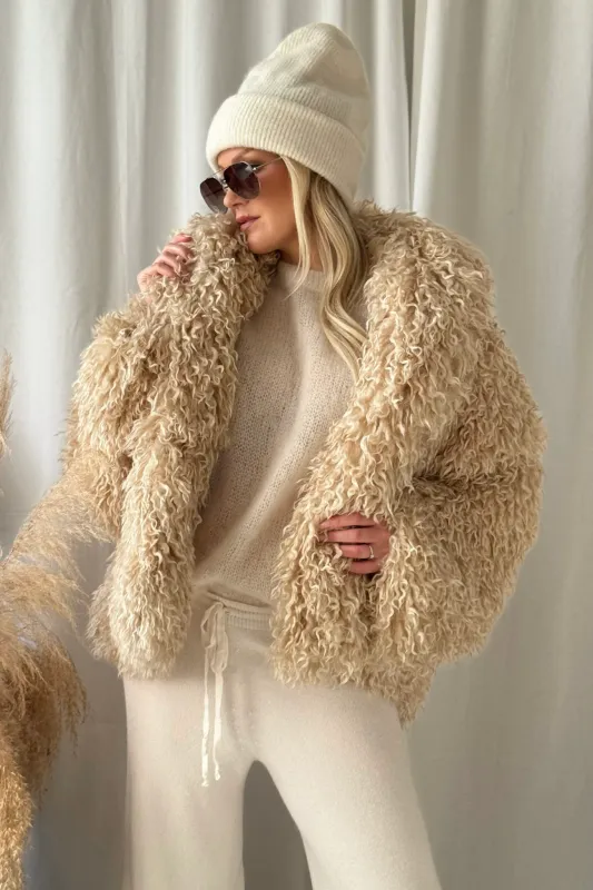 COSMO Faux Fur Coat, off white