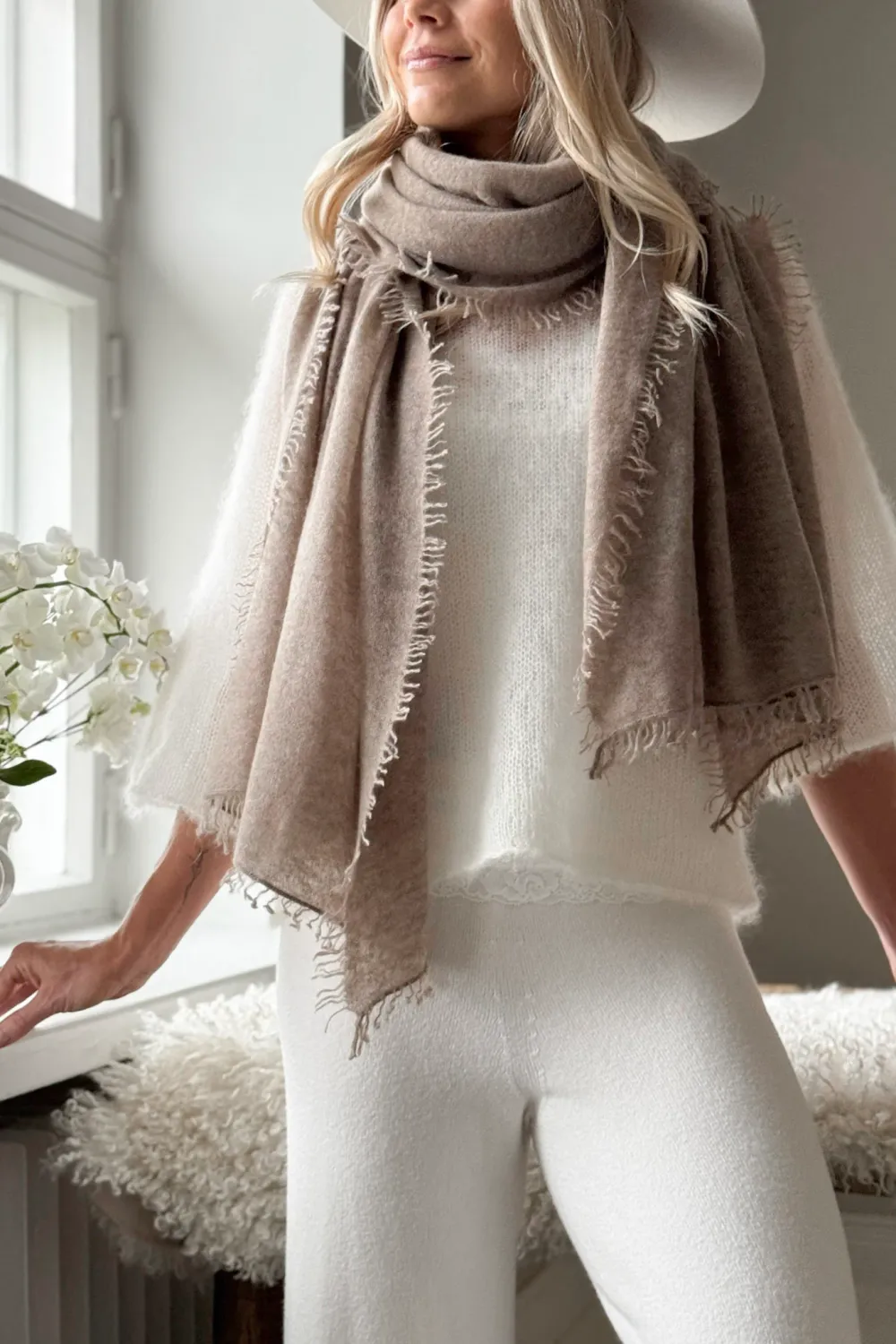 CASHMERE LOVE Strickschal, taupe