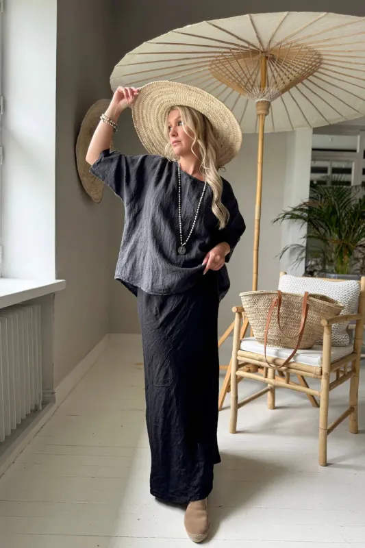 Linen Pencil Skirt, black Linen Pencil Skirt, black