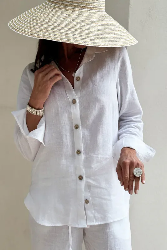 BOYFRIEND Linen Blouse, white BOYFRIEND Linen Blouse, white