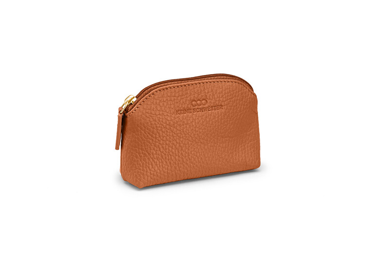 Schlüsseltasche genarbtes Leder lachs - gold