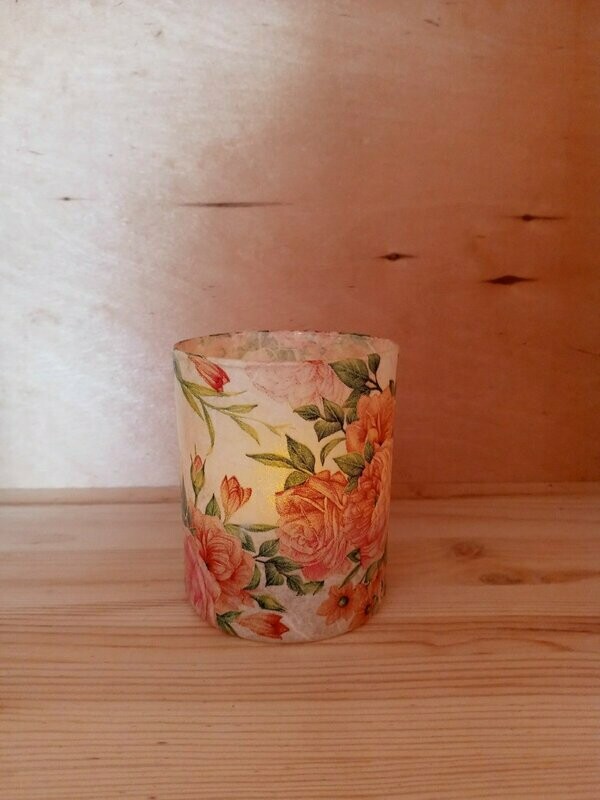 Glas-Windlicht
Blumen rosa-orange