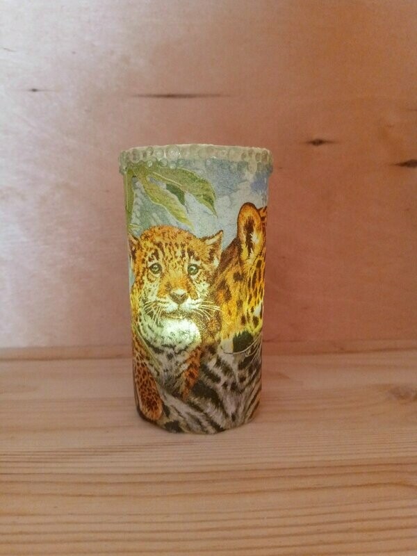 Glas-Windlicht Wildkatzen