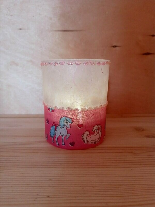 Glas-Windlicht
Pony bunt