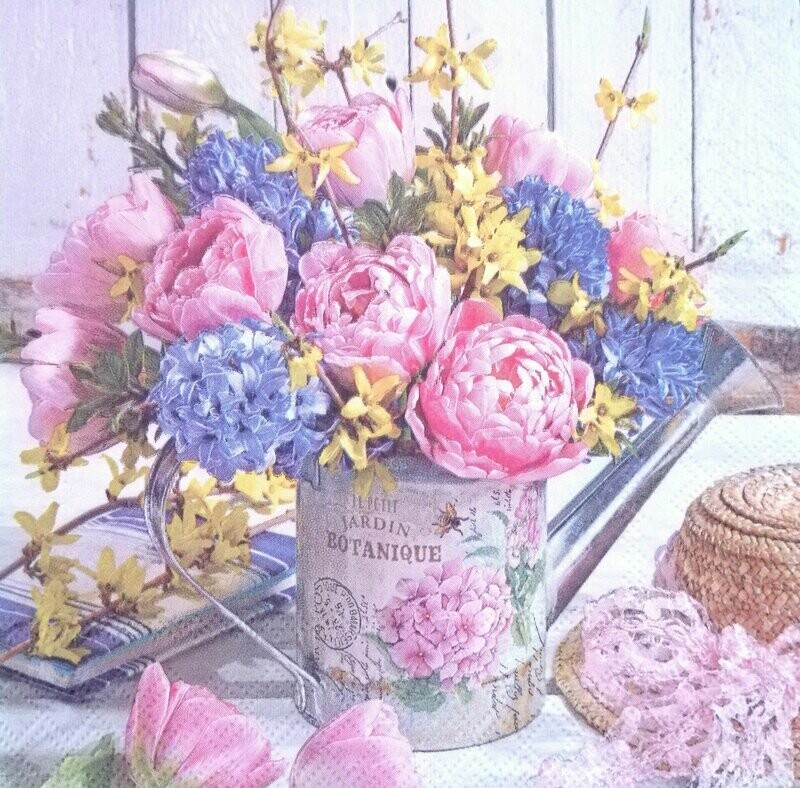 Serviette Gießkanne mit Blumen
nur für Sonderanfertigung/Windlicht-laminiert