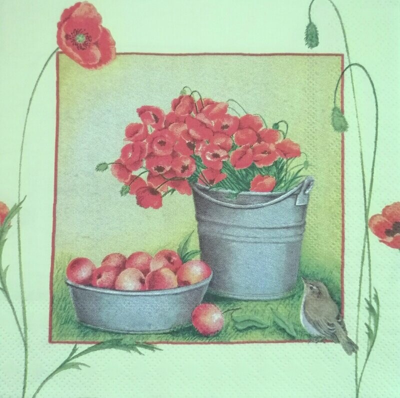 Serviette Mohnblumen im Eimer
nur für Sonderanfertigung/Windlicht-laminiert