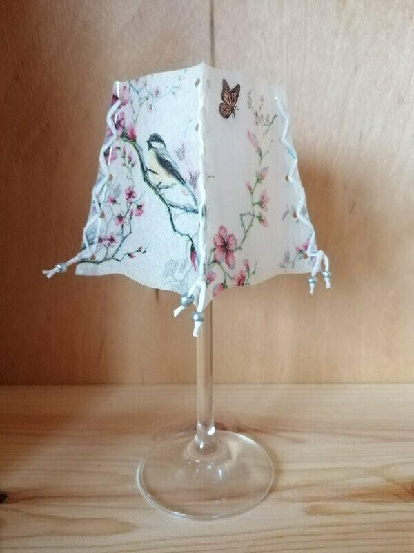 Windlicht 4-seitig für Likörglas Vogel auf Magnolienzweig