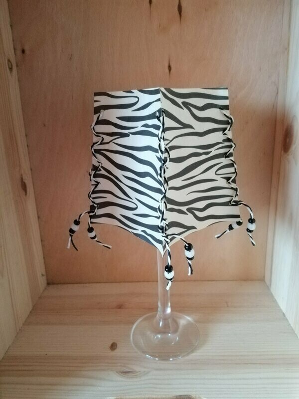 Windlicht Papier 4-seitig für Weißweinglas Zebra-Muster