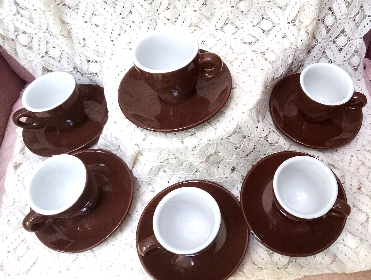 SARA MOKA Porcellane Italian SET OF 6 Cappuccino Cup &amp; Saucer
