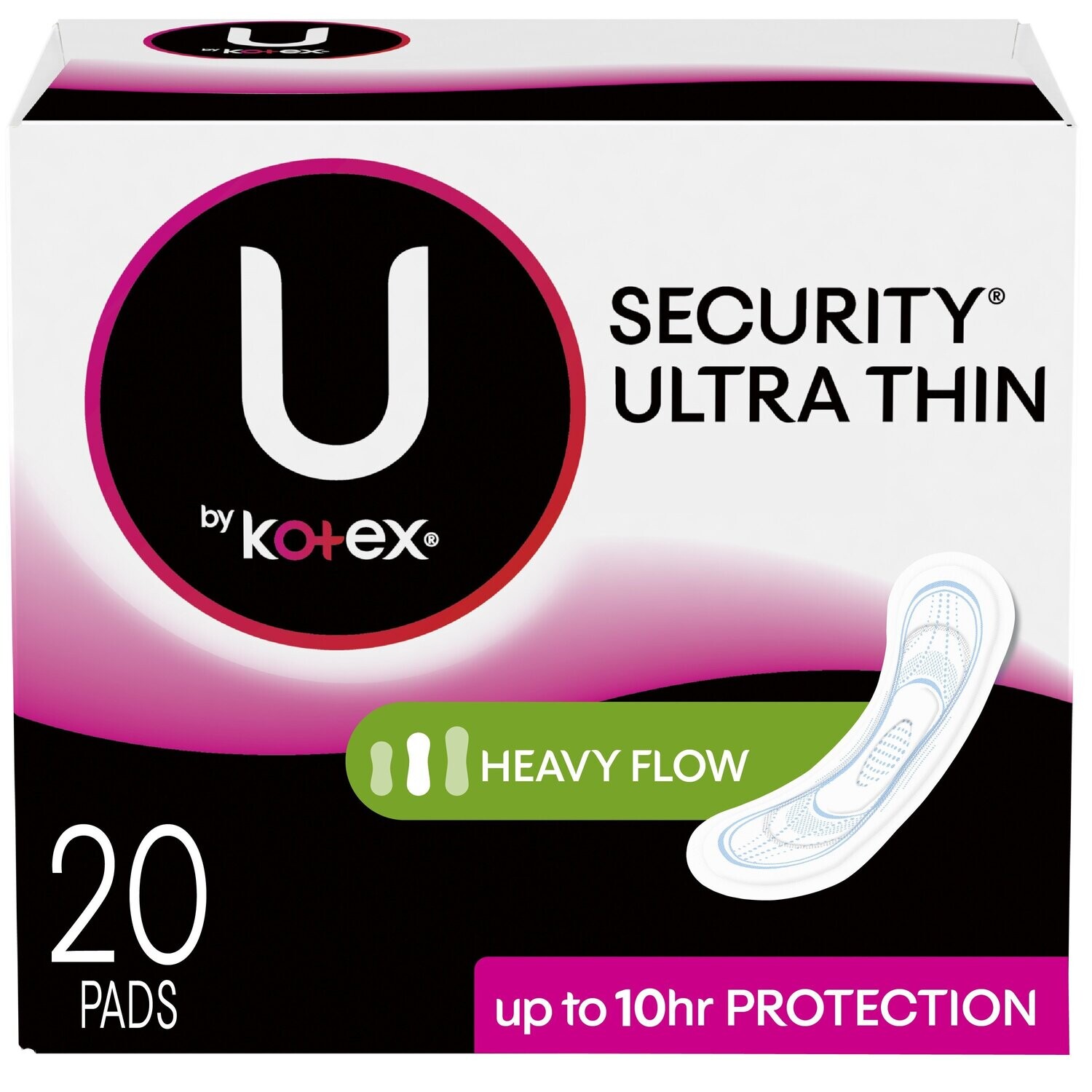 U by Kotex Security Ultra Thin Heavy Flow 20 Pads 10 Hr Protection