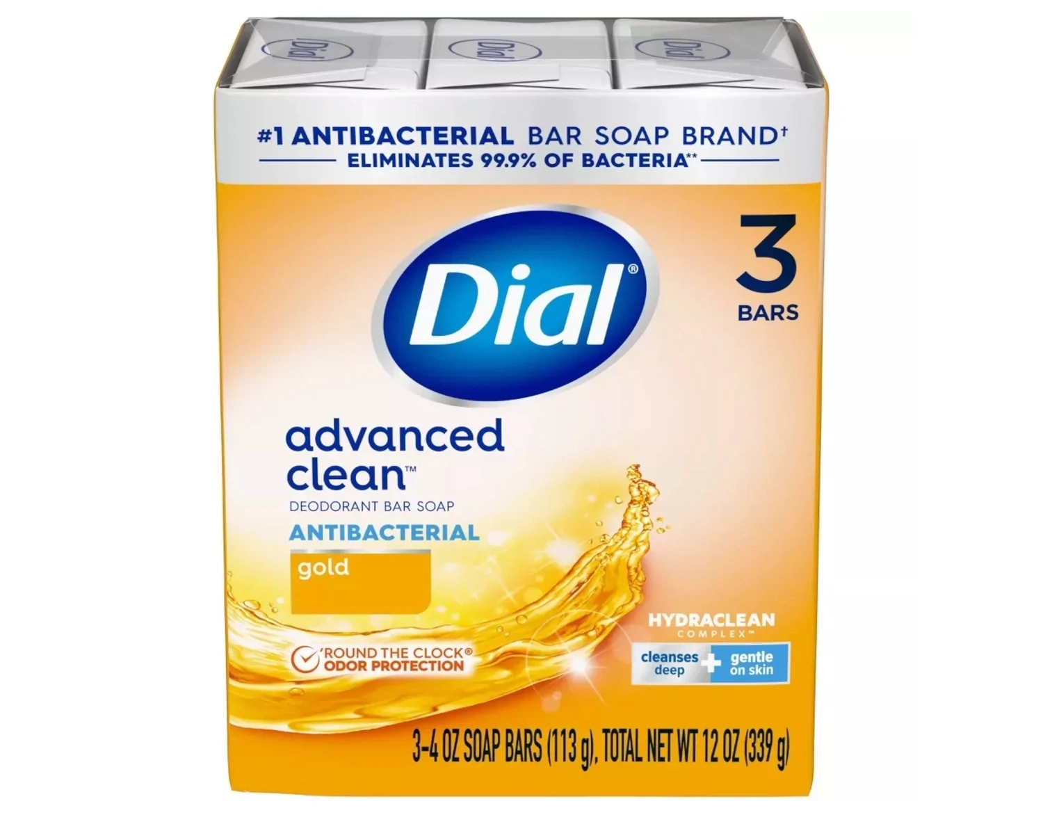 2 Pack Dial Advanced Clean Antibacterial Deodorant Bar Soap, Gold, 4 oz, 3 Bars each
