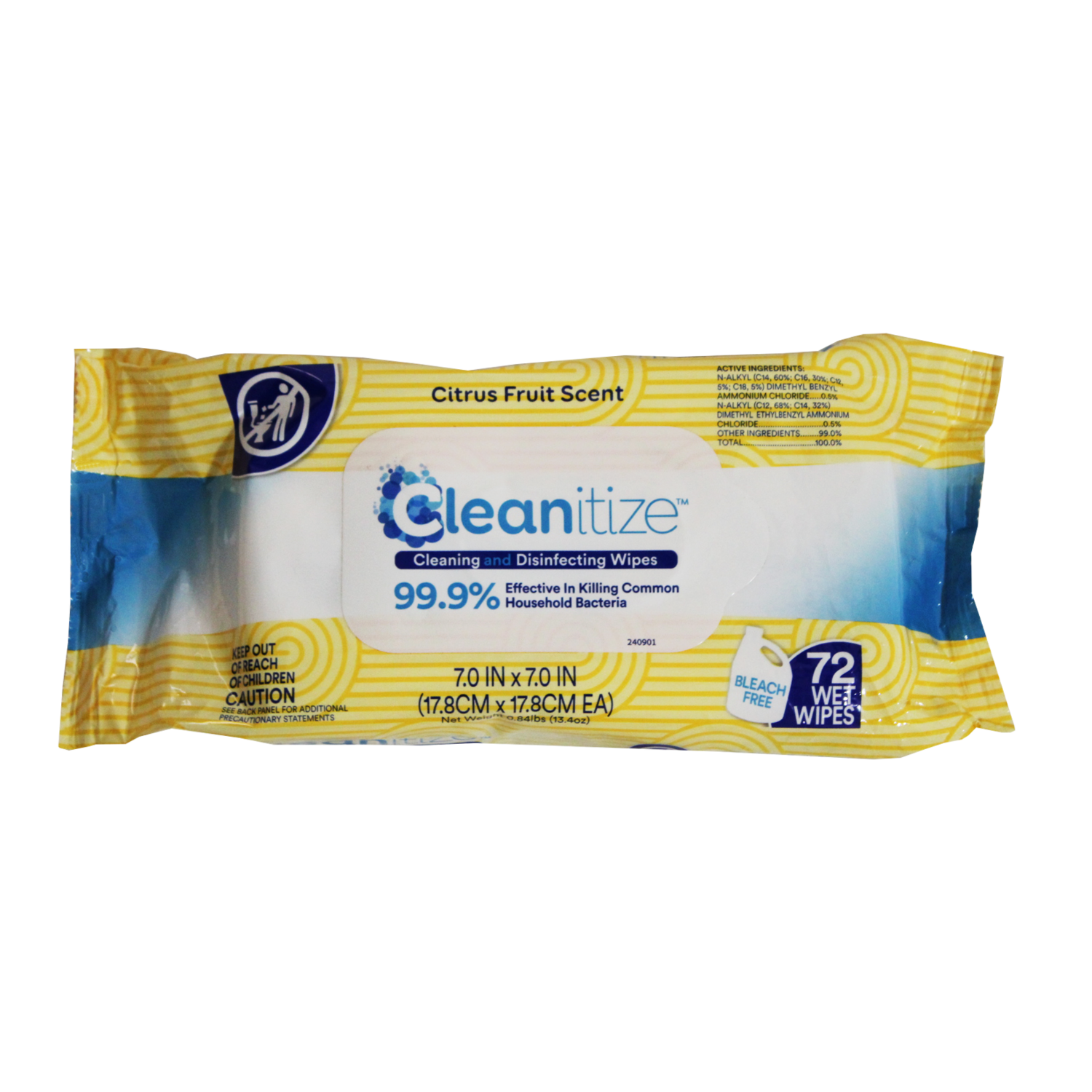 Cleanitize Cleaning And Disinfecting Wipes, Citrus Fruit Scent, Pack Of 72 Wipes each 4 packs Bleach Free