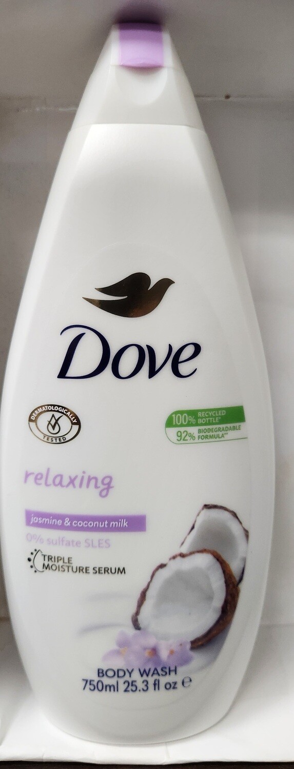 2 Count Dove Relaxing Body Wash Jasmine &amp; Coconut Milk 750ml 25.3oz