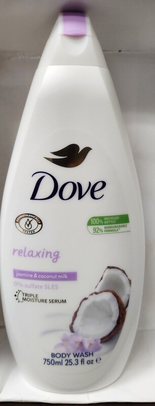 2 Count Dove Relaxing Body Wash Jasmine &amp; Coconut Milk 750ml 25.3oz