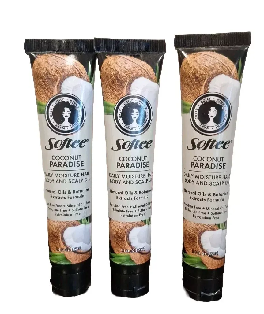 3 Pack Softee Coconut Paradise Daily Moisture Hair, Body and Scalp Oil 1.5 fl oz