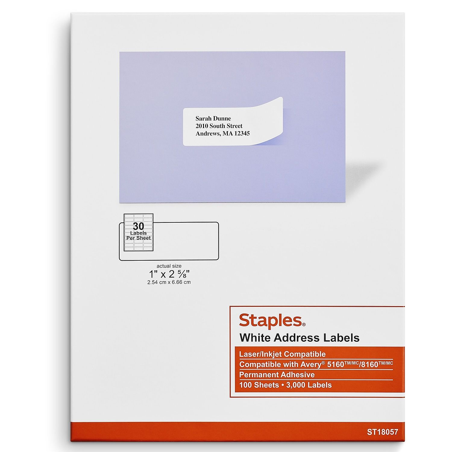 Staples Laser/ink White Mailing Labels 100 Sheets/3000 Labels