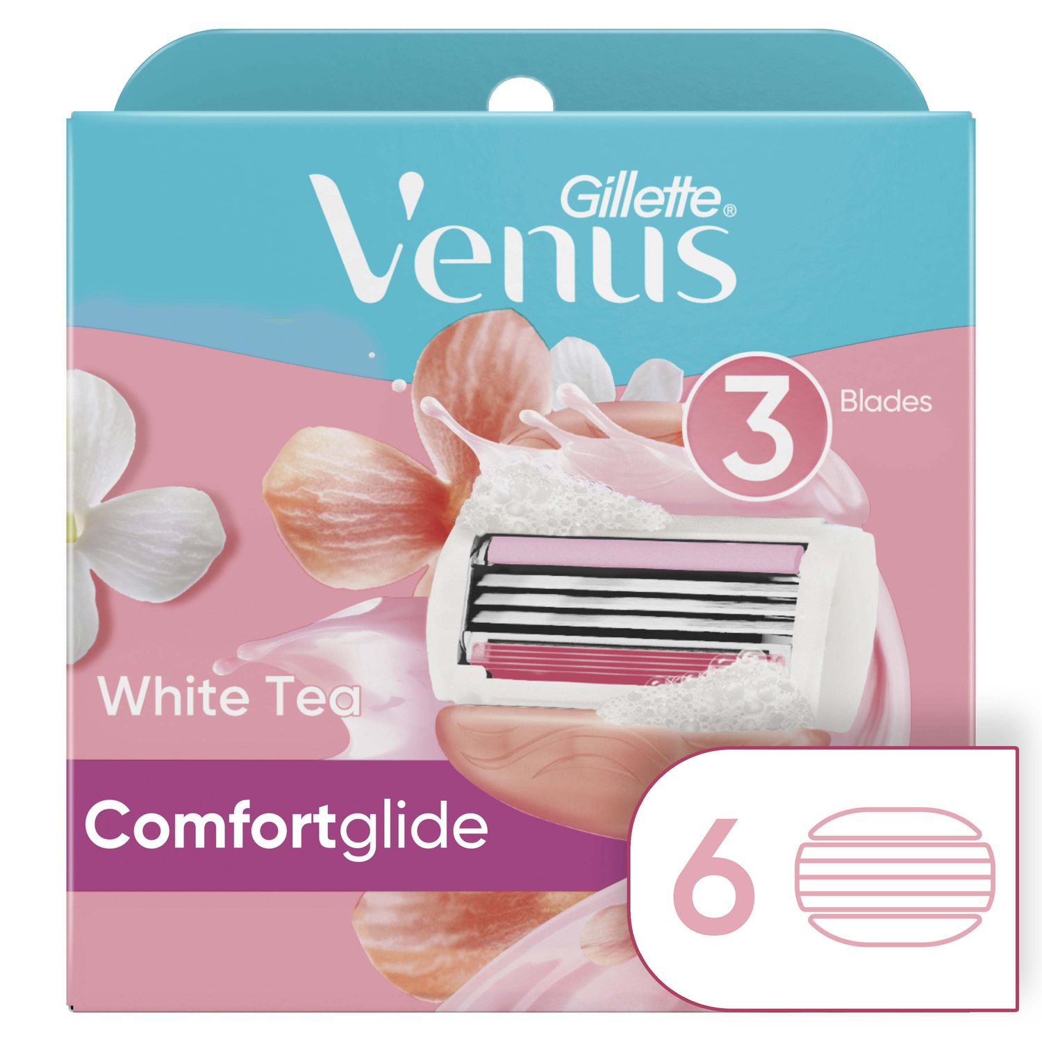 Gillette Venus 3 Blades 6 Pack White Tea The blanc