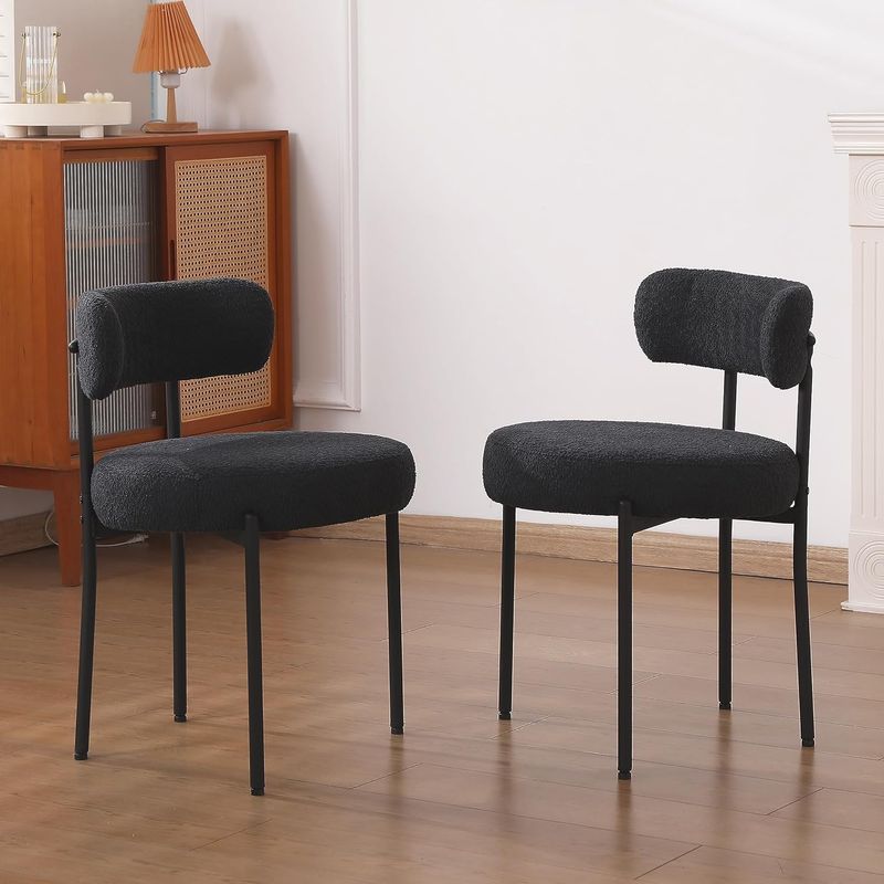 Aleavic Black Dining Chairs Zet Of 2 Mid Century Modern W/Curved Backrest