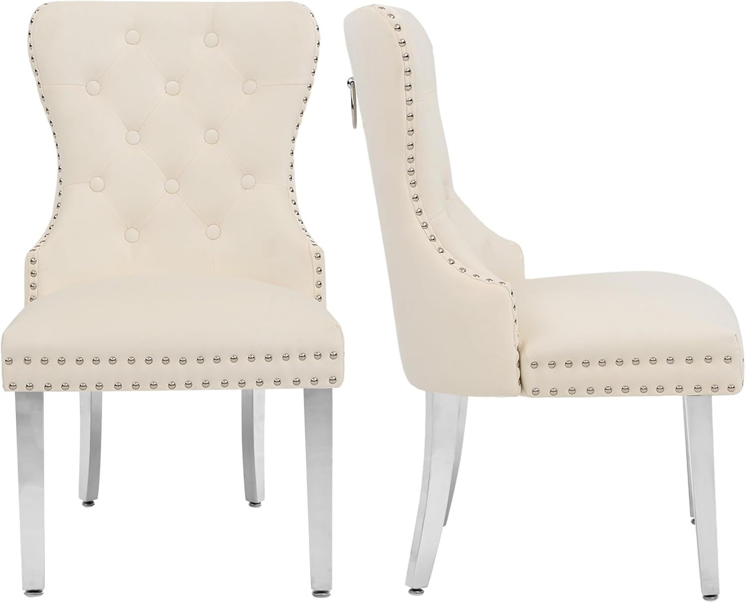 Adochr Velvet Dining Chairs Beige Set Of 2 PICK UP ONLY