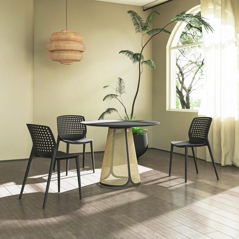 LESHI Dining Chairs Set Of 3 Black Plastic Indoor Or Outdoor Patio Chairs