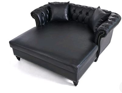 Upholstered PU Leather Oversized Chaise Lounge Sofa With Tufted Back Black
