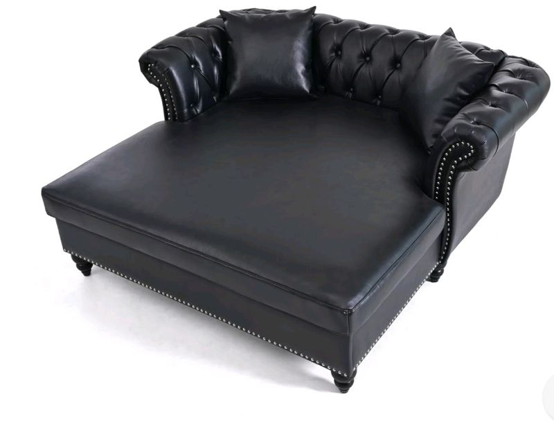 Upholstered PU Leather Oversized Chaise Lounge Sofa With Tufted Back Black