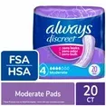 Always Discreet Moderate Pads for Bladder Leak Sz 4 Count 20