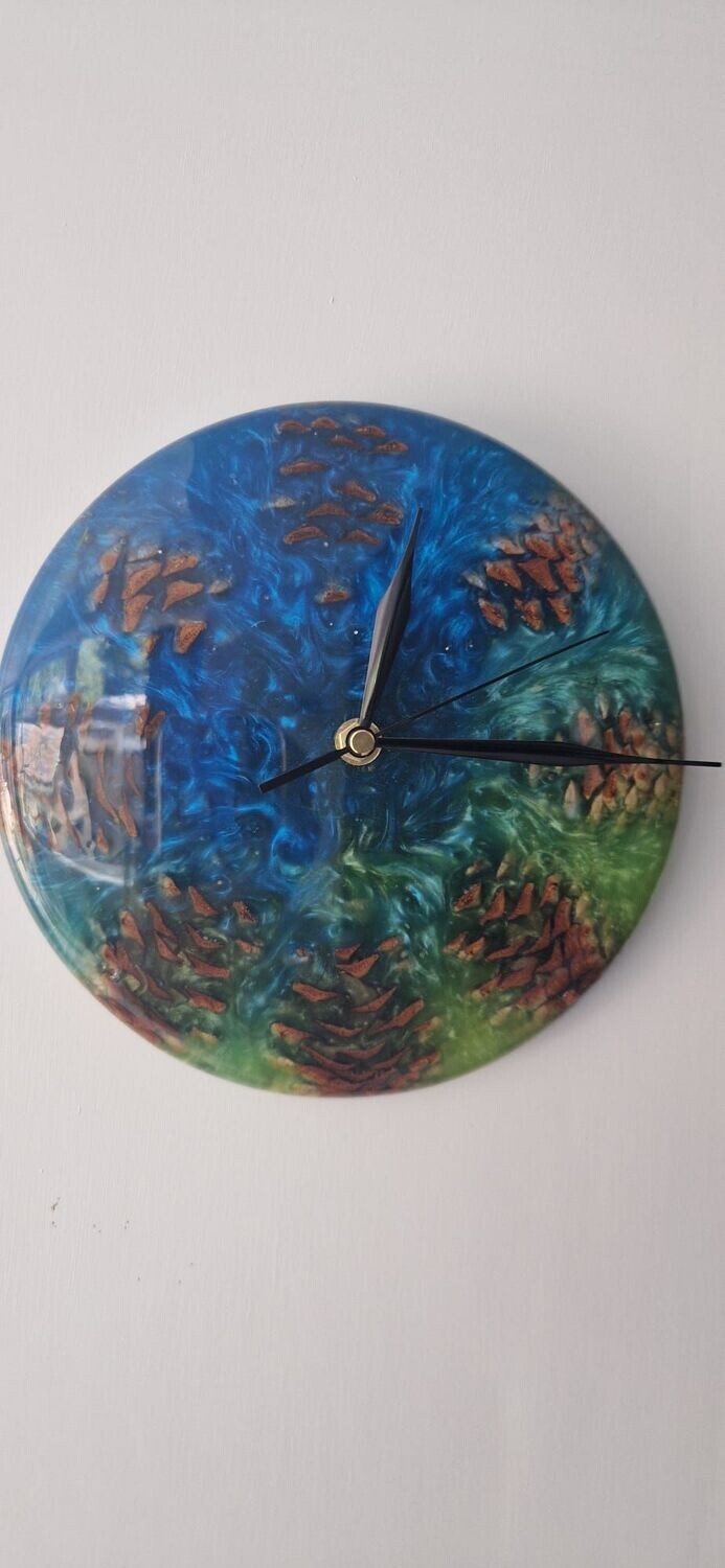 Wall Mounted Resin & Fir Cone Clock