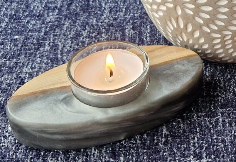 Yew and Silver Resin Tealight Holder