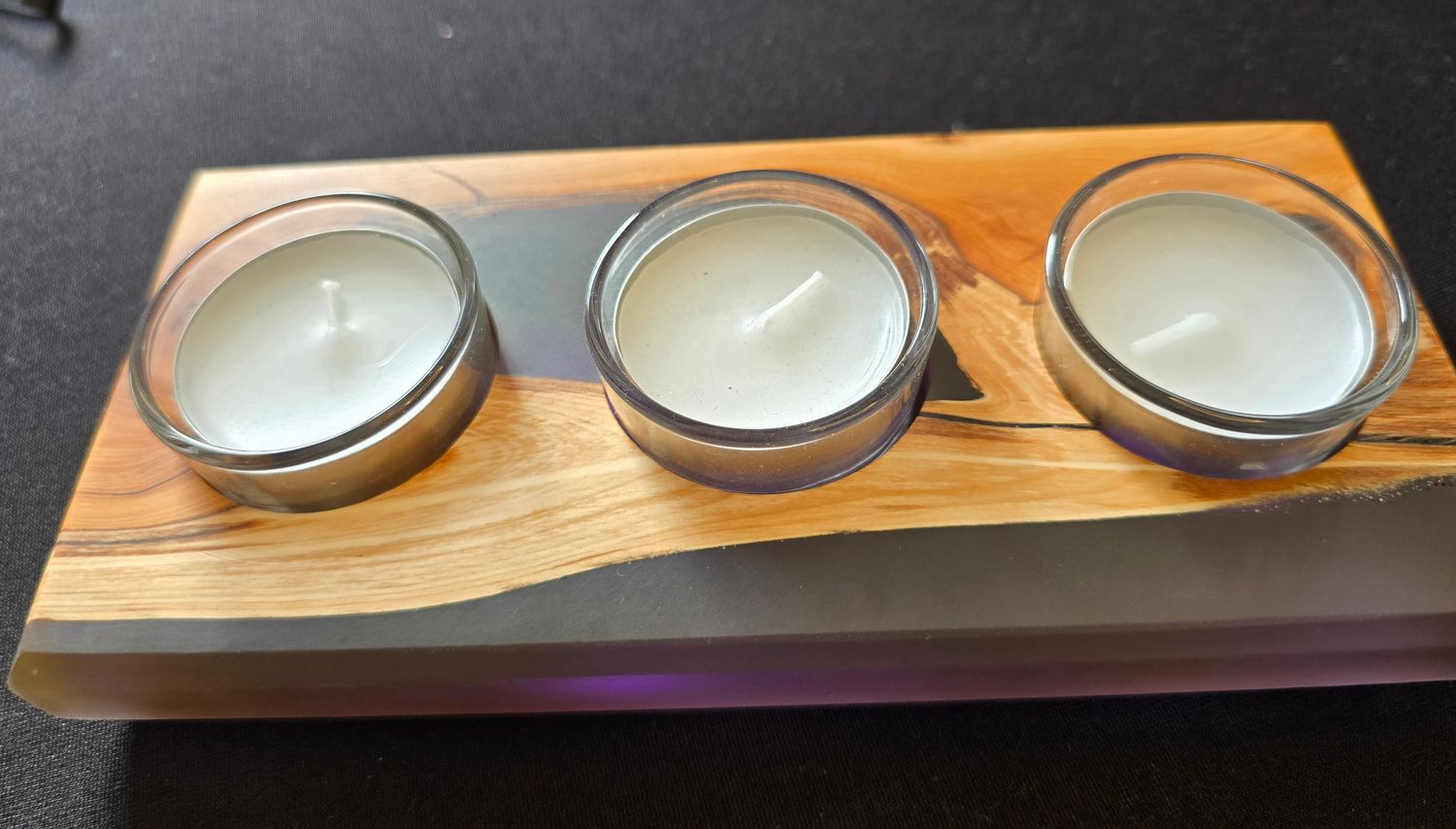 Yew and Translucent Purple Resin Triple Tealight Holder