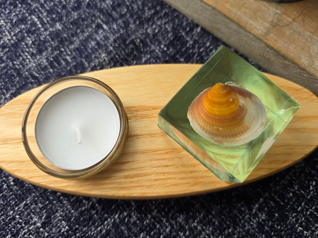 Totally Unique Ash, Shell in Resin & Tea-Light Holder.