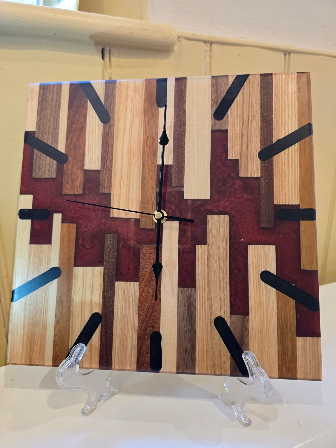 Modern Mixed Hardwood ad Blood Red resin wall Clock
