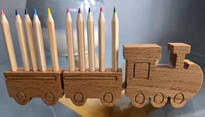 Solid Oak Train Pencil Holder