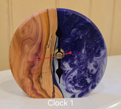 Yew and Purple and White Resin Mantle Clock - 1