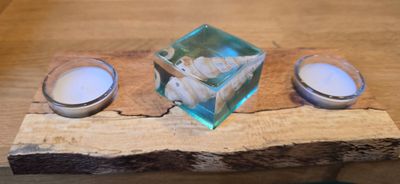 Totally Unique Spalted Beech, Shell in Resin Dual Tea-Light Holder.