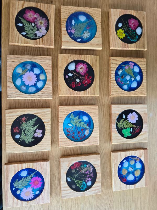 Handcrafted Oak & Resin Art Coasters