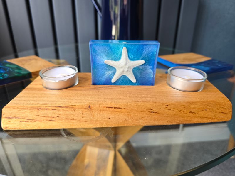 Coastal Charm Twin Tea-light Holder – Starfish & Resin Feature
