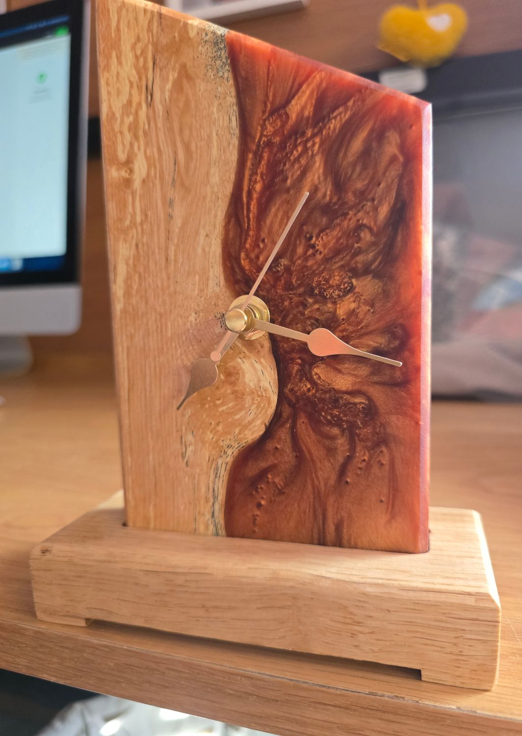 Handcrafted Oak & Copper Resin Mantle Clock