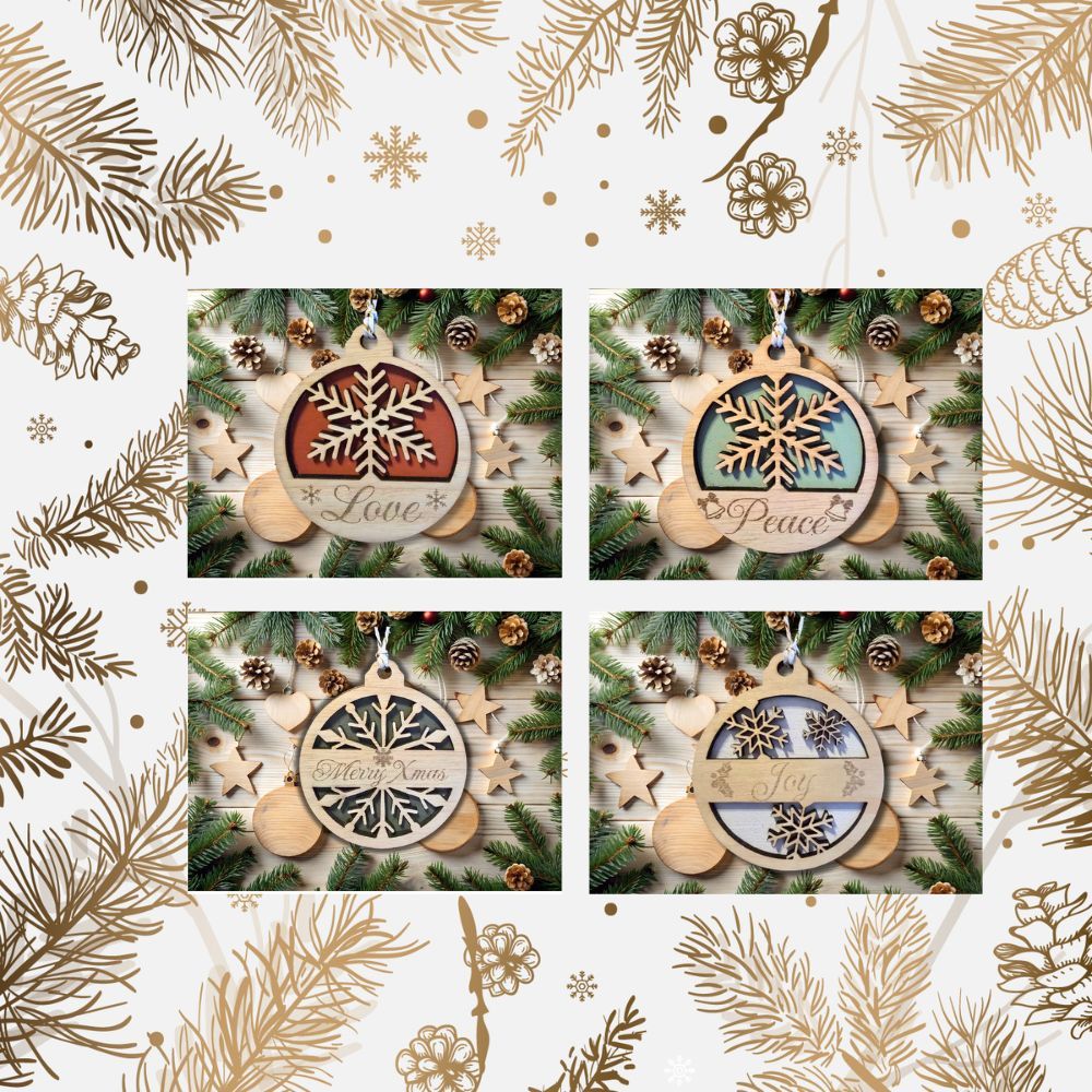 Handmade Wooden Christmas Baubles – Choice of 4 Designs | Love, Peace, Joy & Merry Xmas
