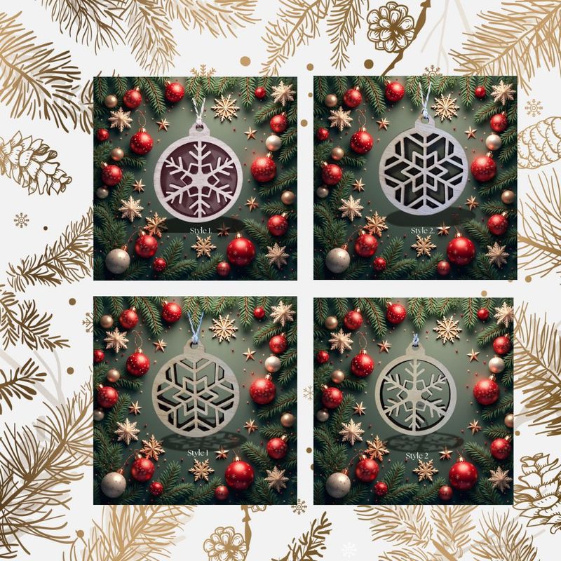 Handmade Wooden Snowflake Christmas Baubles – 2 Designs, 4 Colour Options | Laser-Cut Birch Ply