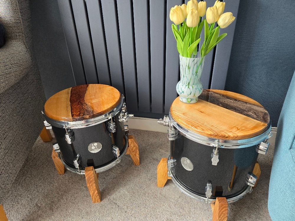 Upcycled Sonor Drum Tables – Handcrafted European Walnut & Resin Design