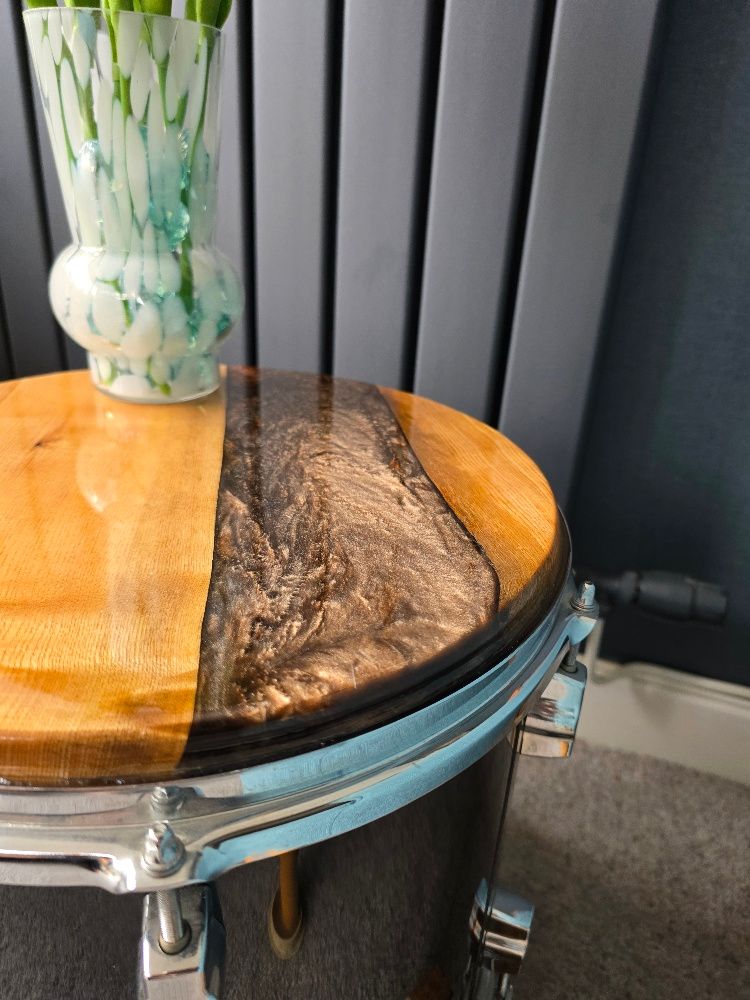 Upcycled Sonor Drum Tables – Handcrafted European Walnut & Resin Design Upcycled Sonor Drum Tables – Handcrafted European Walnut & Resin Design