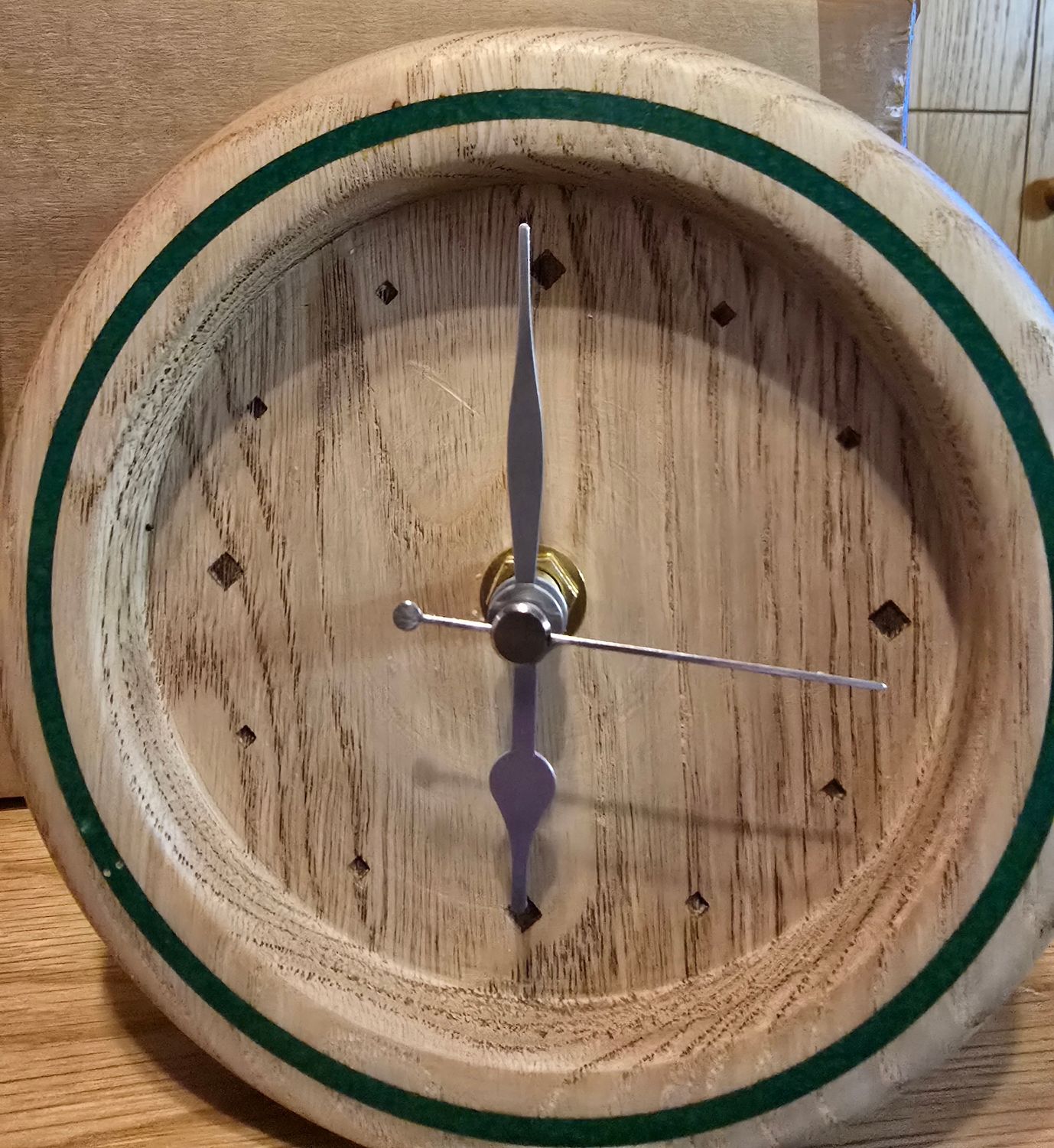 Hand-Turned Sweet Chestnut Mantle Clock with Green Resin Inlay
