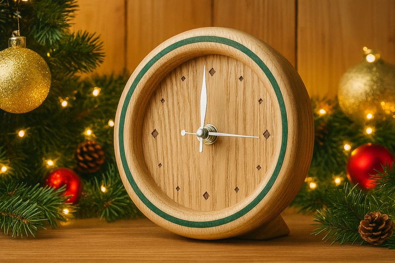 Hand-Turned Sweet Chestnut Mantle Clock with Green Resin Inlay